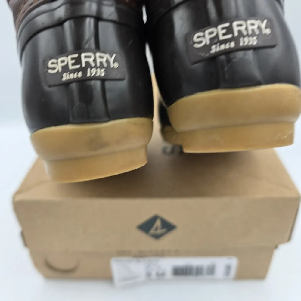 Sperry Saltwater Brown Duck Boots Girls Size 8 Ankle Side Zipper & LaceUp Shoes